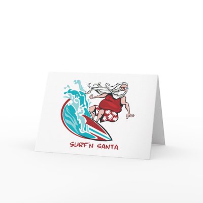 Surf'n Santa Greeting Cards by achristmastrail