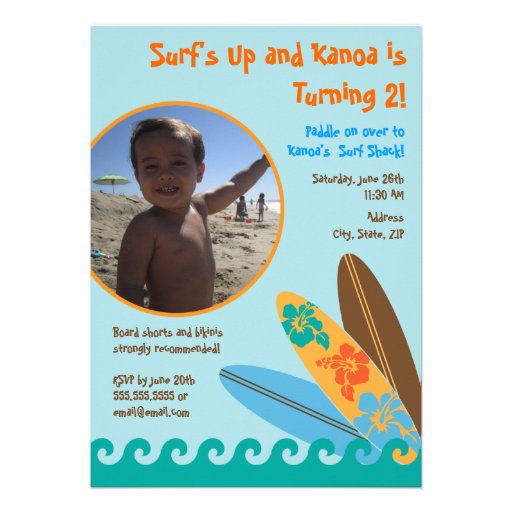 Surf's Up Birthday Photo Invitation 5 x 7 - Blue