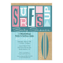 Surf's Up Retro Baby Shower Invitation - Pink