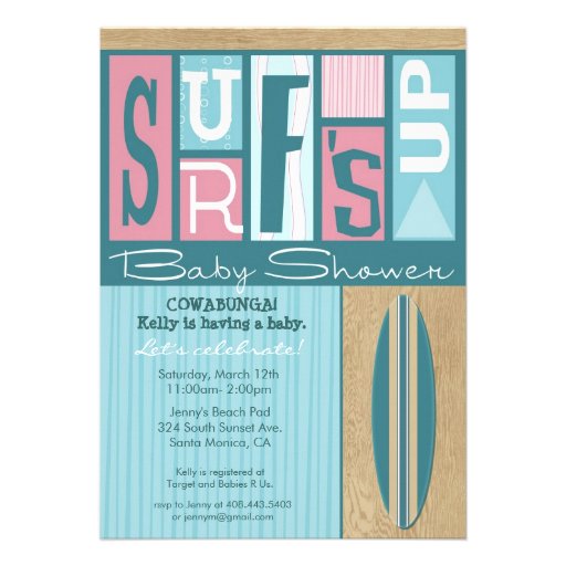 Surf's Up Retro Baby Shower Invitation - Pink