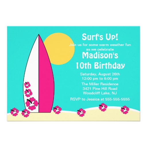 Surf's Up Surfboard Swimming Birthday Invitation