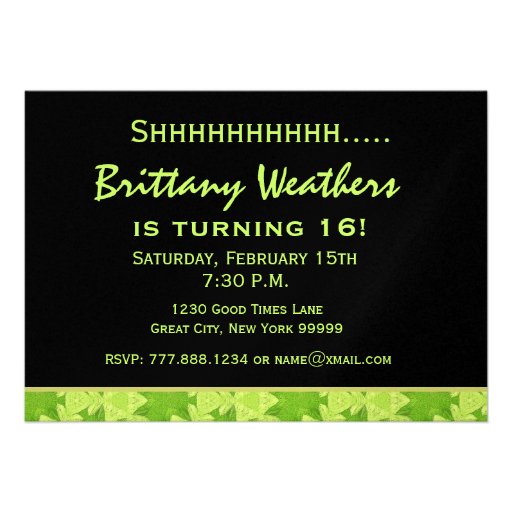 Surprise 16th Birthday Lime Green Pattern W432 Custom Announcements