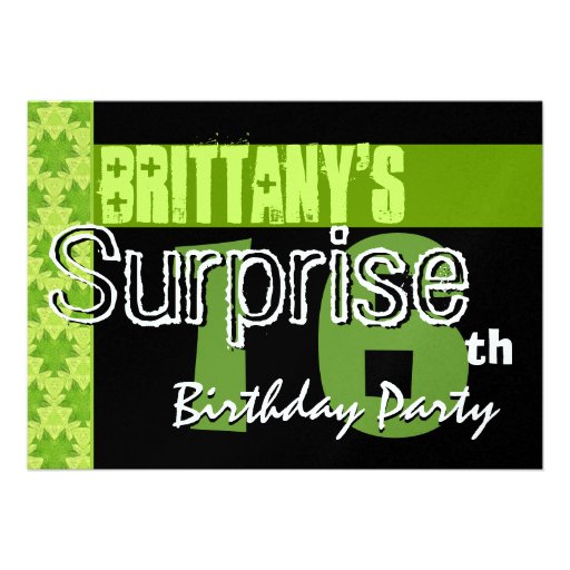 Surprise 16th Birthday Lime Green Pattern W432 Custom Announcements