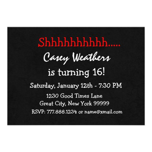 Surprise 16th Birthday Modern Red Black Stars v10 Personalized Invitations