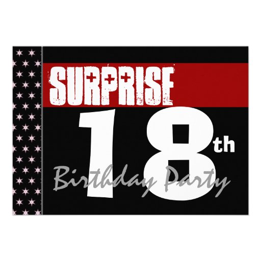 Surprise 18th Birthday Party Modern Black and Red Custom Invites
