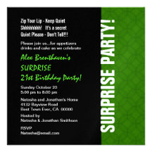 SURPRISE 21st Birthday Modern Bright Green W1865 Invitations