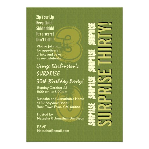 SURPRISE 30th Birthday Army and Olive Green V9 Card (front side)