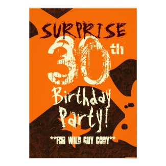 SURPRISE 30th Birthday Brown Ivory Orange C736 Invitations by JaclinArt