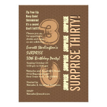SURPRISE 30th Birthday Brown Tan Ivory V8 Personalized Announcement