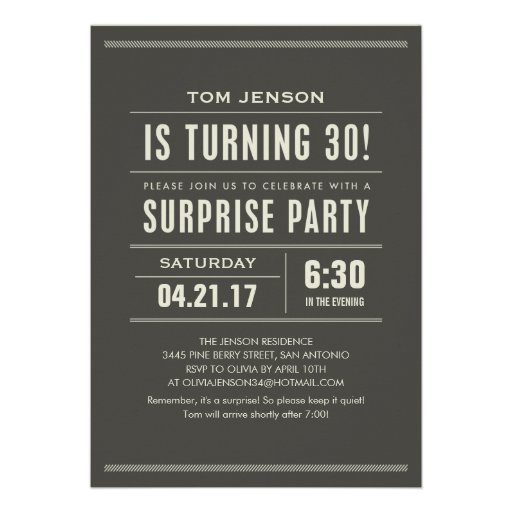 Surprise 30th Birthday Invitations (front side)