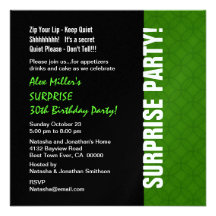 SURPRISE 30th Birthday Modern Bright Green W1866 Invitation