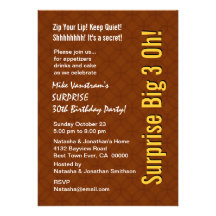 SURPRISE 30th Birthday Modern Brown and Gold F004 Invitations