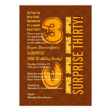 SURPRISE 30th Birthday Modern Gold and Brown F542 Custom Invite