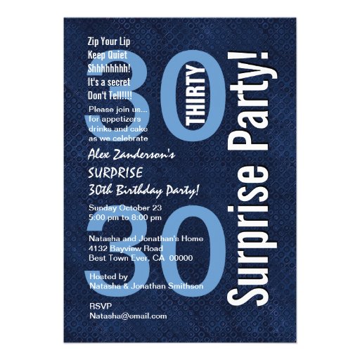 SURPRISE 30th Birthday Modern Royal Blue R601 Personalized Invite