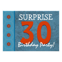 SURPRISE 30th Birthday Party Aqua OrangeTemplate Custom Invite