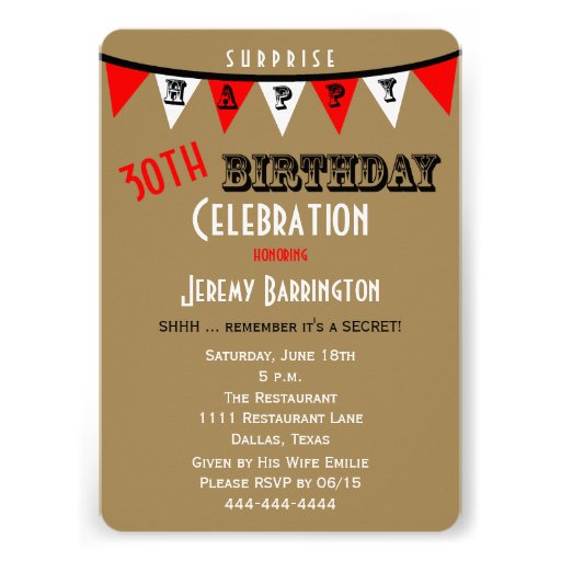 Surprise 30th Birthday Party Invitations Bunting