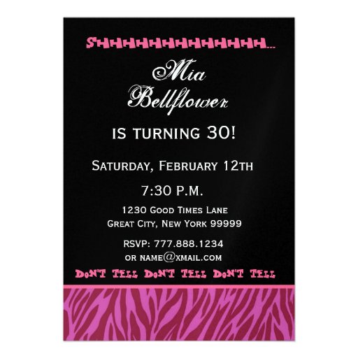 SURPRISE 30th Birthday Pink and Burgundy Zebra Custom Announcement