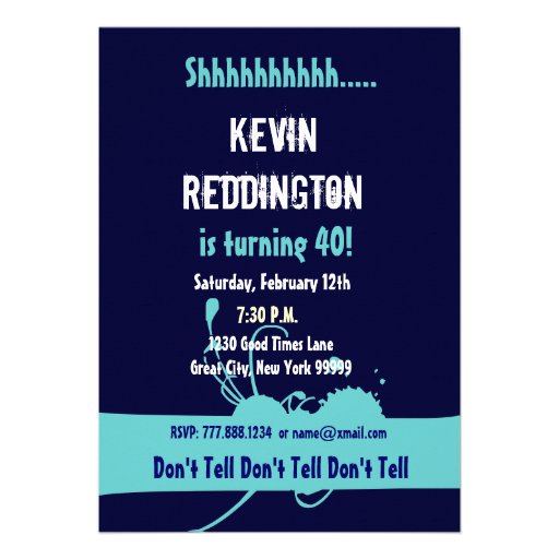 SURPRISE 40th Birthday Blue and Aqua Template W608 Personalized Invitation