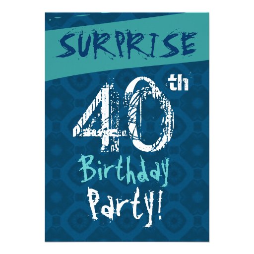 SURPRISE 40th Birthday Blue and Aqua Template W608 Personalized Invitation