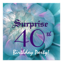 SURPRISE 40th Birthday Blue and Purple Dahlia W074 Custom Announcement