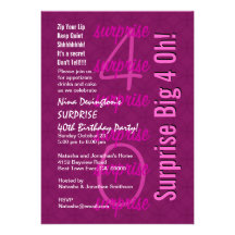 SURPRISE 40th Birthday Hues of Pink F212 Custom Invites