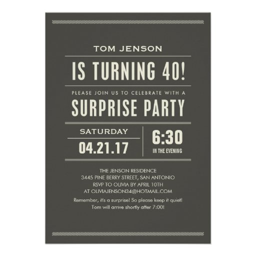 Surprise 40th Birthday Invitations (front side)