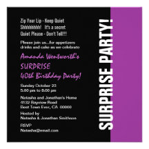 SURPRISE 40th Birthday Modern Black Purple W1466 Personalized Announcement