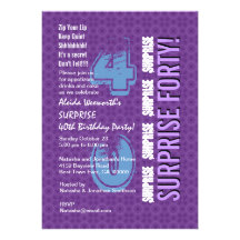 SURPRISE 40th Birthday Modern Purple and Blue G699 Announcements