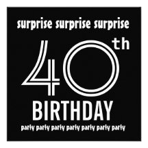 SURPRISE 40th Birthday Party Black White Template Invite