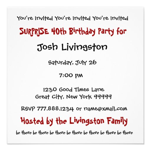 SURPRISE 40th Birthday Party Black White Template Invite