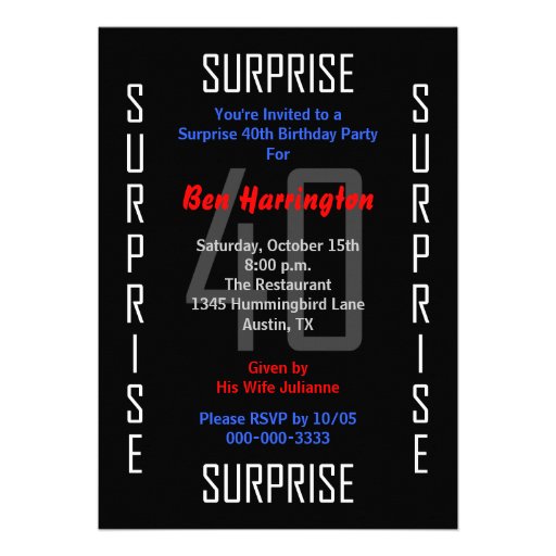 Surprise 40th Birthday Party Invitation - 40 (front side)