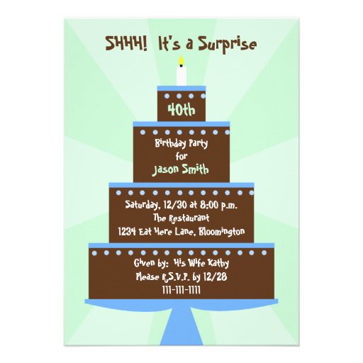Surprise 40th Birthday Party Invitation -- Cake