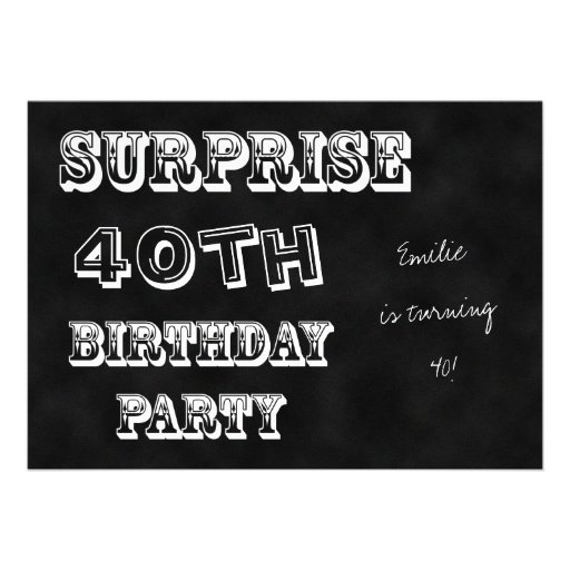 Surprise 40th Birthday Party Invitation Chalkboard (front side)