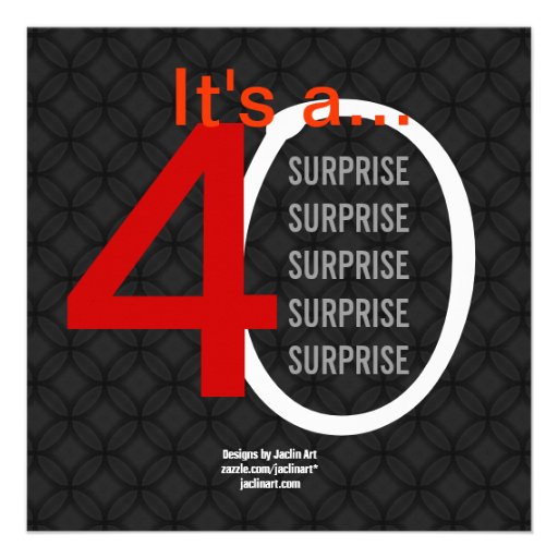 SURPRISE 40th Modern Birthday Black Red W588 Custom Invitation