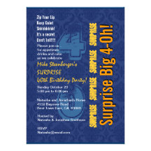 SURPRISE 40th Modern Birthday Blue and Gold R431 Custom Invitation