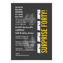 SURPRISE 40th Modern Birthday Gray and Gold Invite