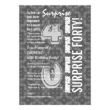 SURPRISE 40th Modern Birthday Gray and White G303 Personalized Invitations