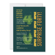 SURPRISE 40th Modern Birthday Green and Gold