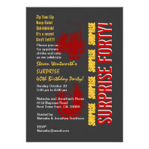 SURPRISE 40th Modern Birthday Red Gold Gray Personalized Invites