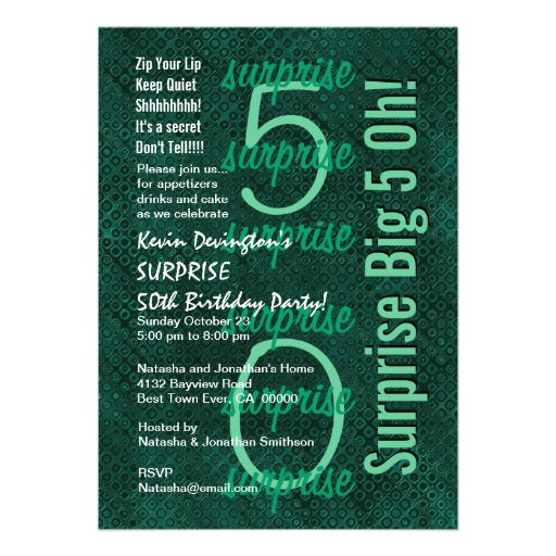 SURPRISE 50th Birthday Forest Green F215 Personalized Invites