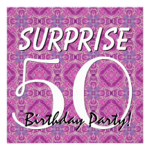 SURPRISE 50th Birthday Magenta and Purple V012 Announcements