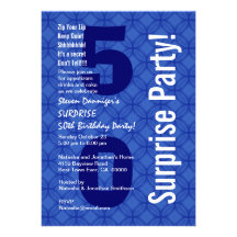 SURPRISE 50th Birthday Modern Blue and White D492 Personalized Announcement