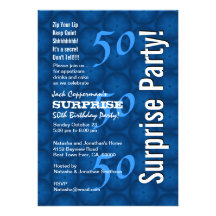 SURPRISE 50th Birthday Modern Blue Pattern G209 Invitation