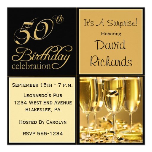 Surprise 50th Birthday Party Invitations 5.25" Square Invitation Card | Zazzle
