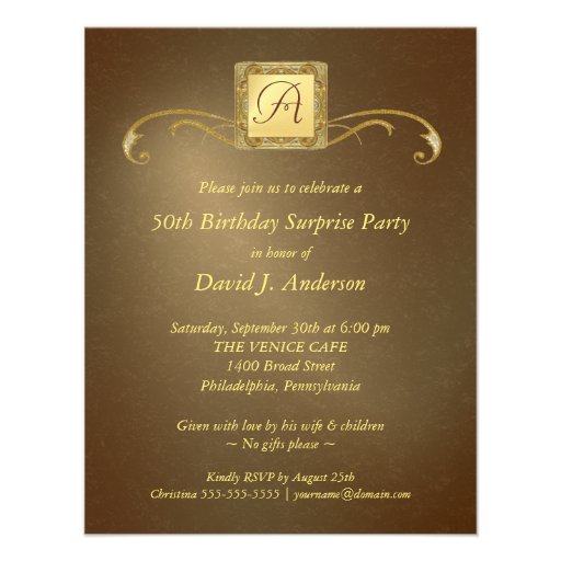 Surprise 50th Birthday Party Invitations - Gold