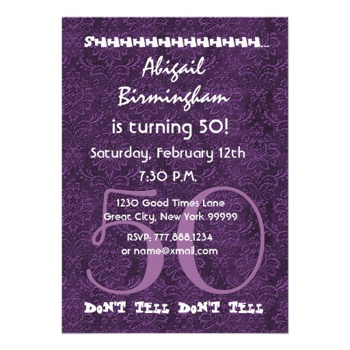 Surprise 50th Birthday Purple LaceTemplate 01 Announcement