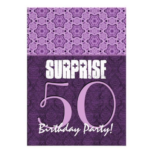 Surprise 50th Birthday Purple LaceTemplate 01 Announcement