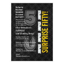 SURPRISE 50th Modern Birthday Charcoal Gold W002 Custom Invitations