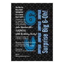 SURPRISE 60th Birthday Black and White Blue W1754 Invitation