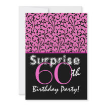 SURPRISE 60th Birthday Bright Pink Black Swirls